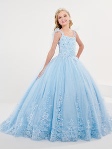 Tulle And Floral Lace Gown With Lace-Up Back In Sky