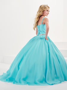 Organza Satin Halter A-Line Gown With Lace-Up Back In Ocean