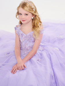 3D Sequins And Lace A-Line Cold-Shoulder Gown In Lilac