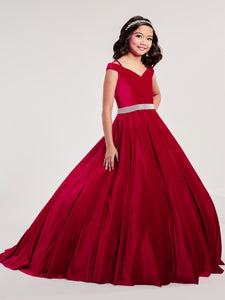 Velvet A-Line Gown With Cold Shoulder In Red