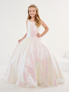 Sequined A-Line Gown With Lace-Up Back In White