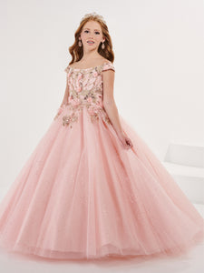 3D Lace And Tulle Off-The-Shoulder Gown In Blush Pink