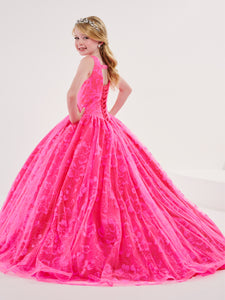 Allover Floral Glitter Gown With Lace-Up Back In Bright Pink
