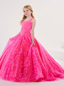 Allover Floral Glitter Gown With Lace-Up Back In Bright Pink