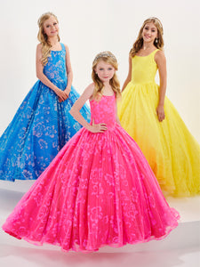 Allover Floral Glitter Gown With Lace-Up Back In Bright Pink