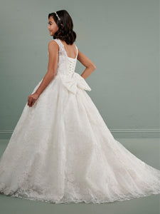 Floral Glitter Gown With Lace-Up Back In Ivory