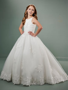 Lace And Tulle Gown With Lace-Up Back In Ivory