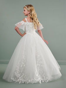 Tulle And Lace Cold-Shoulder Gown In Ivory