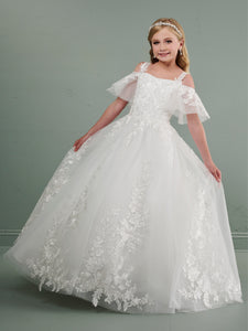Tulle And Lace Cold-Shoulder Gown In Ivory