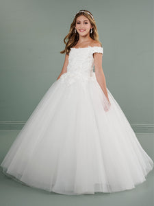 3D Lace And Tulle Off-The-Shoulder Gown With Detachable Bow Tie In Ivory