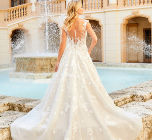 Sleeveless Floral Lace Ballgown In Ivory Cafe Nude Silver