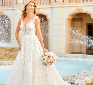 Sleeveless Floral Lace Ballgown In Ivory Cafe Nude Silver