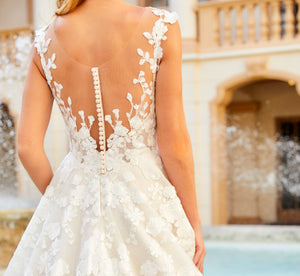 Sleeveless Floral Lace Ballgown In Ivory Cafe Nude Silver