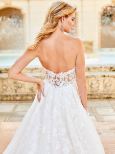 Strapless Floral Lace Ballgown In Ivory Pale Blush Nude Silver