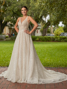 Pearls And Sequins Gown In Ivory Nude Silver