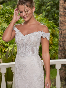 Floral Lace Gown In Ivory Almond Nude Silver