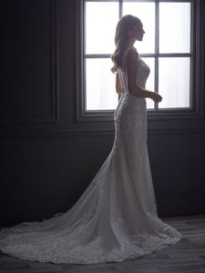 Hand-Beaded Lace And Tulle Trumpet Gown In Ivory Almond Nude Silver