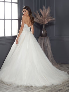 Hand-Beaded And Tulle Strapless A-Line Gown In Ivory Pale Blush Silver