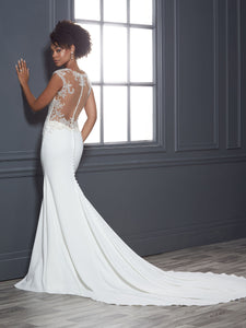 Crystal Hand-Beaded And Crepe Trumpet Gown In Ivory Crystal Nude