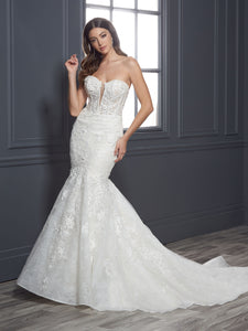 Lace And Sparkle Tulle Illusion Strapless Mermaid Gown In Ivory Almond Nude Silver