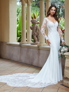 Beaded Lace And Crepe Gown With Detachable Long Sleeves In Ivory Nude