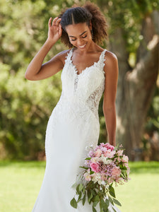 Beaded Lace And Crepe Gown With Detachable Long Sleeves In Ivory Nude