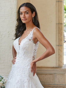 Lace And Tulle A-Line Gown In Ivory Ivory Nude Silver