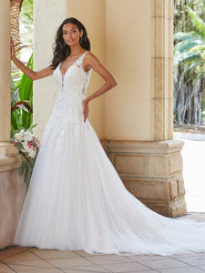 Lace And Tulle A-Line Gown In Ivory Ivory Nude Silver