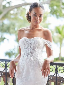 Lace Corset Off-The-Shoulder Gown In Ivory Ivory Silver