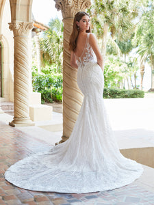 Beaded Lace Illusion Gown In Ivory Almond Nude Silver