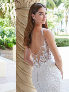 Beaded Lace Illusion Gown In Ivory Almond Nude Silver