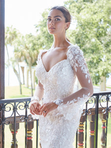 Beaded Lace And Tulle Fit-And-Flare Gown In Ivory Almond Nude