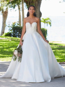 Crystal And Mikado A-Line Gown With Detachable Tulle Sleeves In Ivory