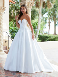Crystal And Mikado A-Line Gown With Detachable Tulle Sleeves In Ivory