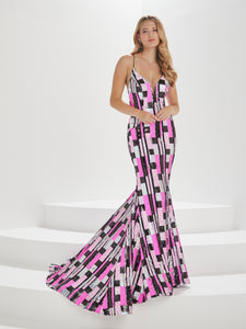 Sequined Gown With Lace-Up Back In Hot Pink Multi
