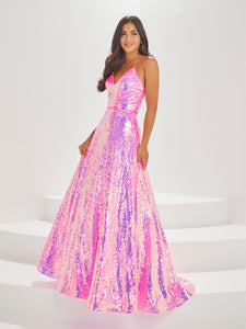 Sequined A-Line Gown With Cutout Back In Hot Pink