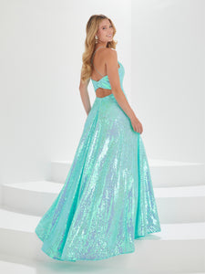 Sequined A-Line Gown With Cutout Back In Mermaid