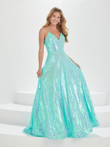 Sequined A-Line Gown With Cutout Back In Mermaid