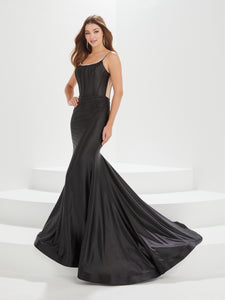 Corset And Crepe Off-The-Shoulder Gown In Black