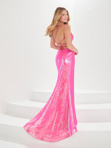 Sequined One-Shoulder Gown With Cutouts In Hot Pink