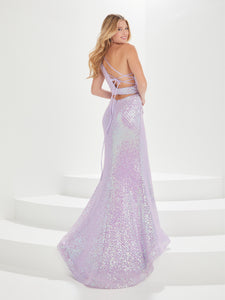 Ruched Fitted Gown With Lace-Up Back In Lilac