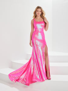 Square Neckline Sequined Gown In Hot Pink
