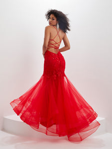 Ruffled Mermaid Gown In Red