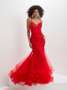 Ruffled Mermaid Gown In Red