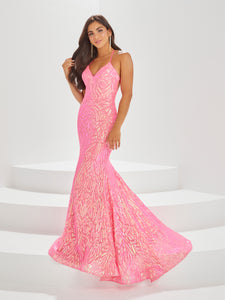 Sequined Trumpet Gown In Hot Pink