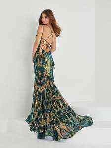 Sequined Trumpet Gown In Hunter