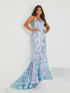 Sequined Trumpet Gown In Sky