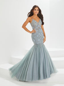 Floral Beaded Illusion Mermaid Gown In Sage