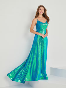 Sequined A-Line Gown With Lace-Up Back In Mermaid