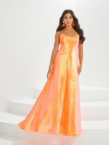 Sequined A-Line Gown With Lace-Up Back In Neon Orange